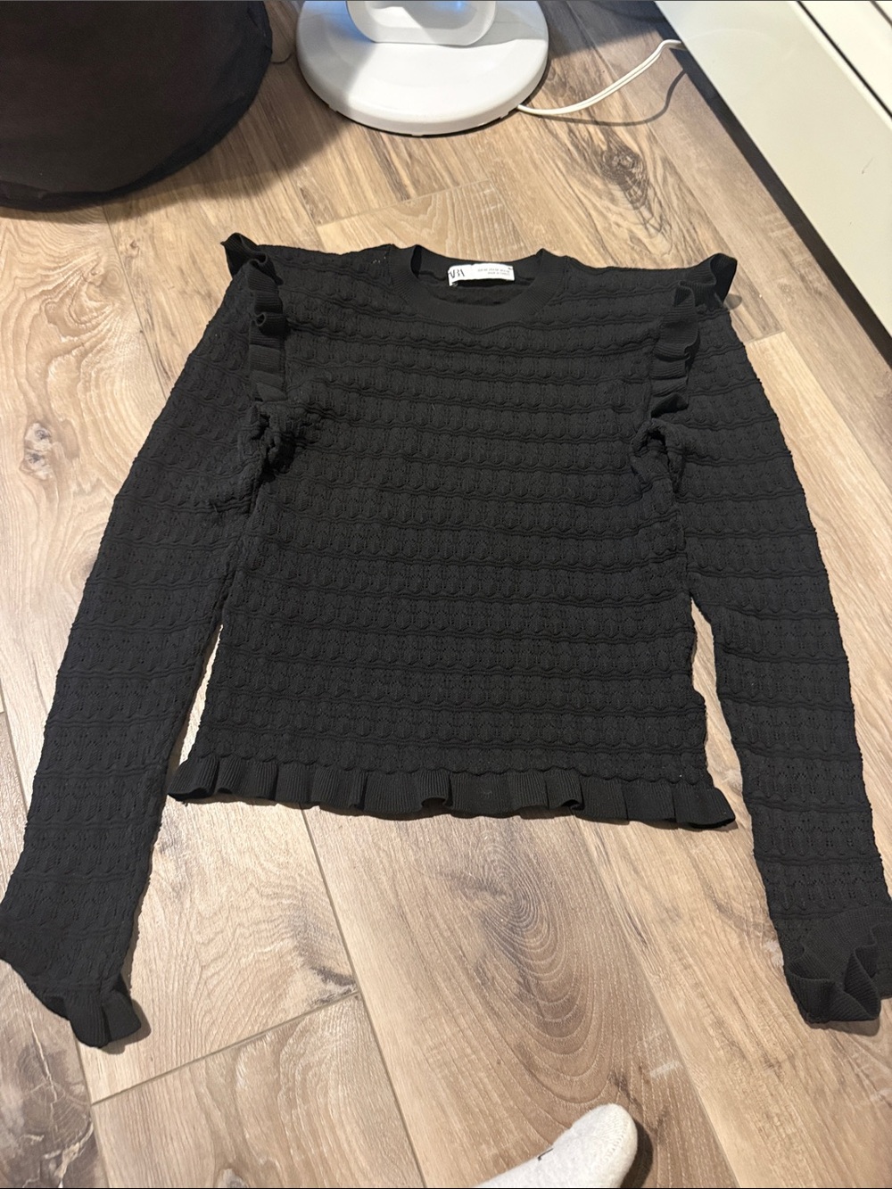 Zara Black Ruffle Trim Knit Sweater